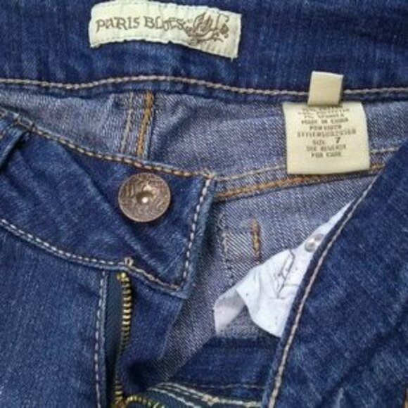 Paris Blues Cropped Factory Distressed Faded Denim Blue Jeans Size Junior's 7 - Picture 6 of 11